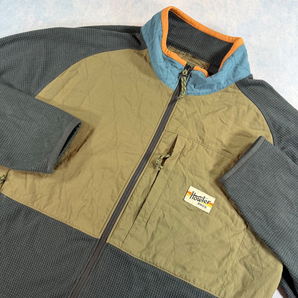 Howler Bros Talisman Grid Fleece Jacket Mens M Grey Green Excellent Hybrid Zip